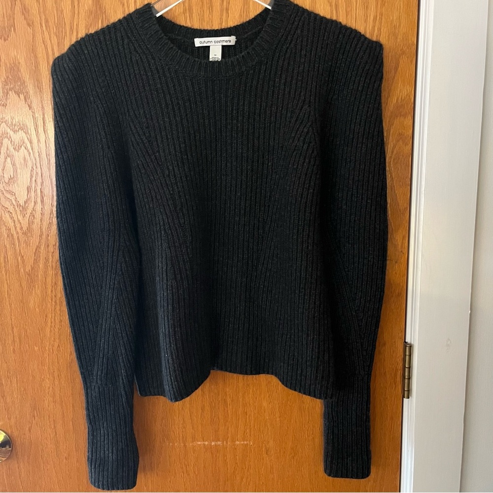 Black Ribbed Cashmere Sweater with Statement Shoulders